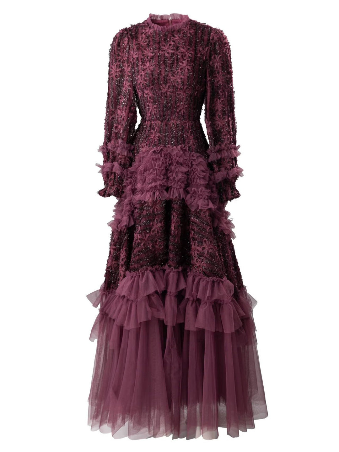 tiered tulle gown with floral lace and ruffle details – AMARANTH
