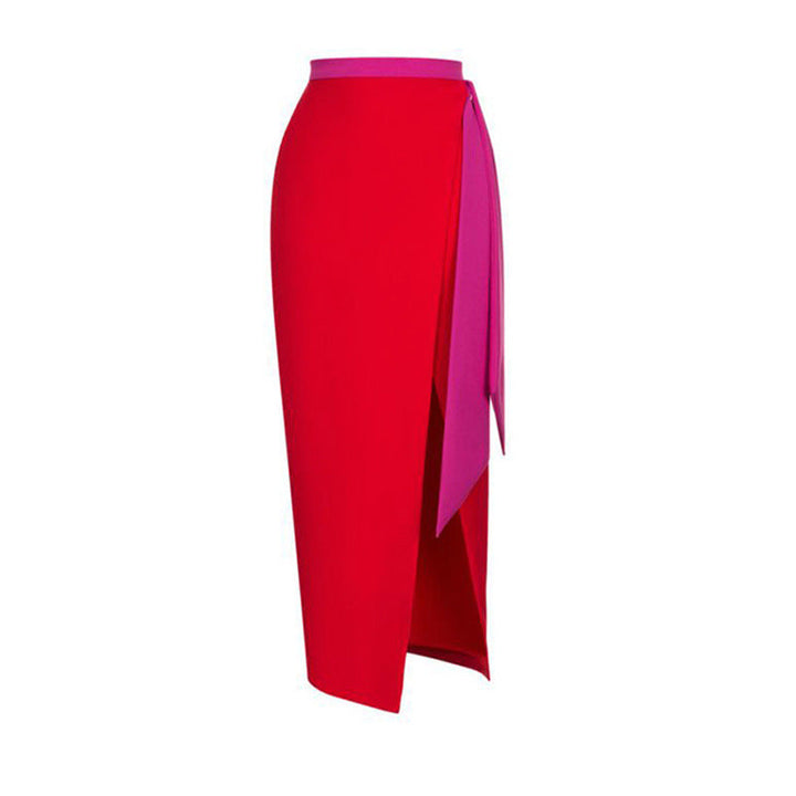bow-strap contrast swimsuit with side-slit wrap skirt – RIBBON