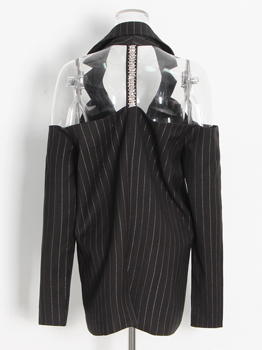 pinstripe cut-out shoulder blazer – VICTORIA