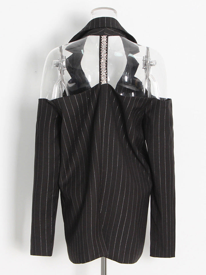 pinstripe cut-out shoulder blazer – VICTORIA