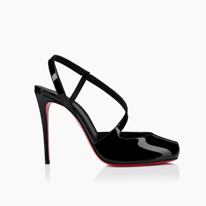 Patent Leather Cross-Strap Stiletto Heels – NOIR
