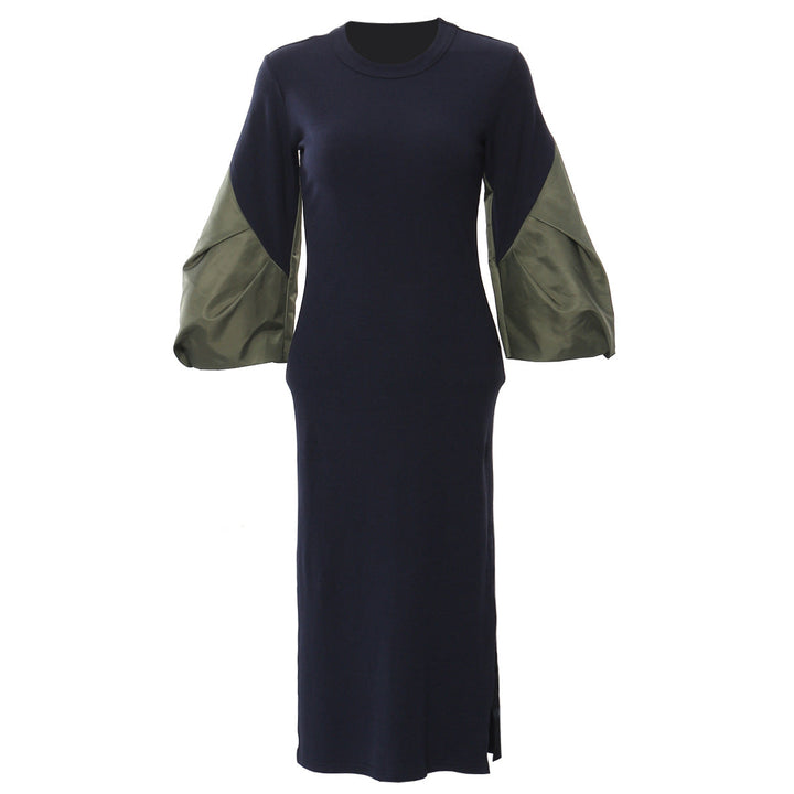 Long-sleeve bodycon midi dress with contrast puff sleeves – MOCHAIR