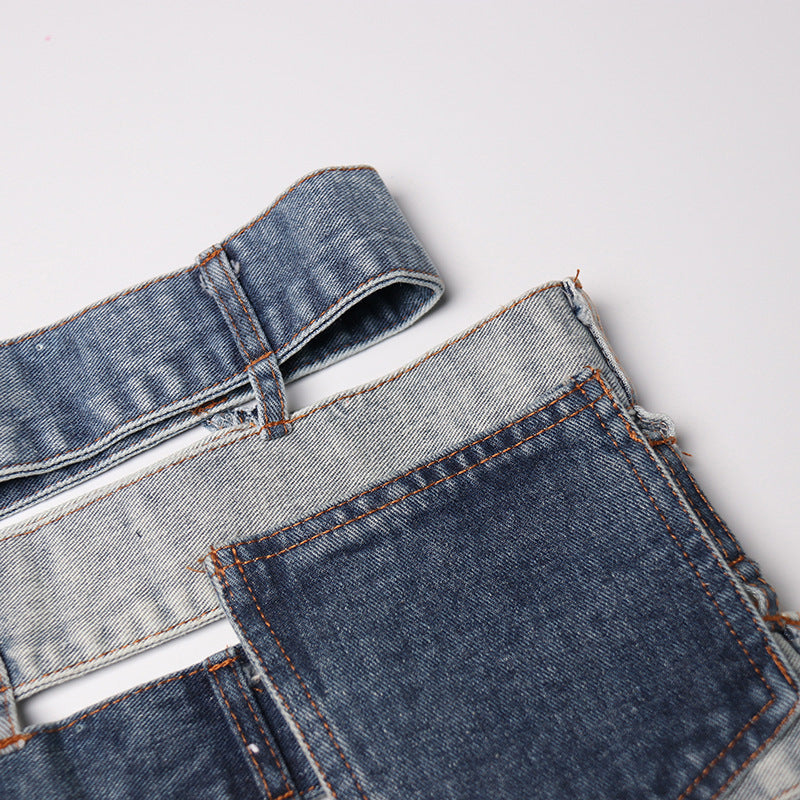 patchwork denim waist belt skirt - ODD- Talikha
