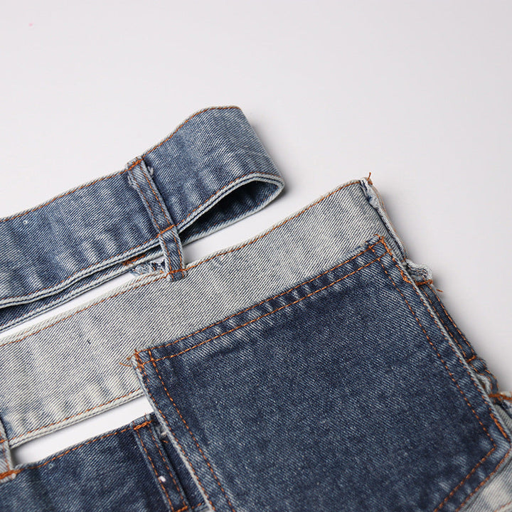 patchwork denim waist belt skirt - ODD- Talikha