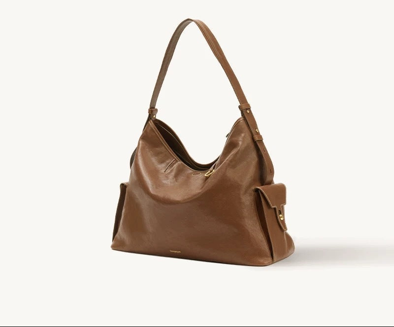 Black Slouchy Leather Shoulder Bag – LUXEVA