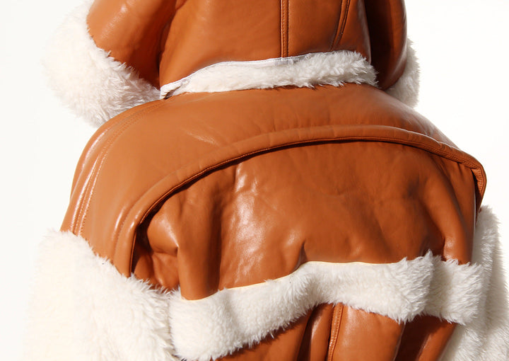 cropped leather and faux shearling hooded jacket - Joolie