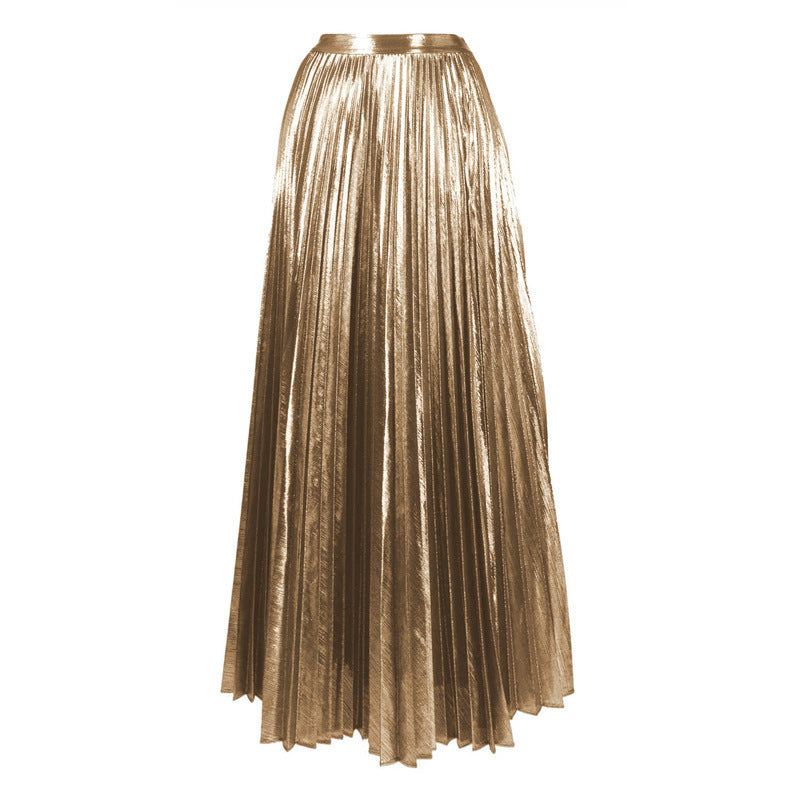 glitter ombré rose swimsuit with metallic pleated maxi skirt – GOLDEN