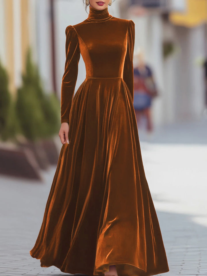 velvet high-neck maxi dress with fitted waist – ODD- MILYA