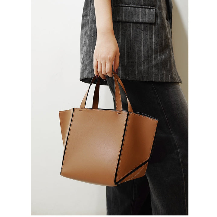structured leather tote bag with wide side panels - ZARAZKI