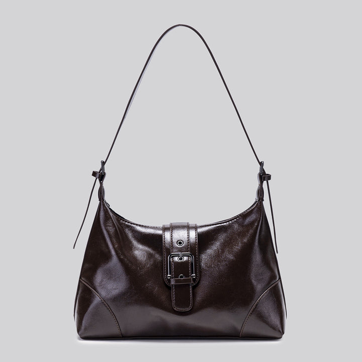 Elegant Glossy Buckle Shoulder Bag - Chic