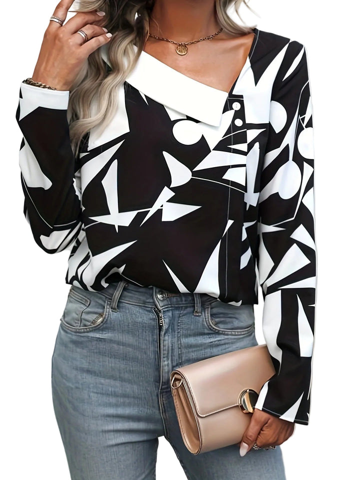 Asymmetric Abstract Print Blouse – ART