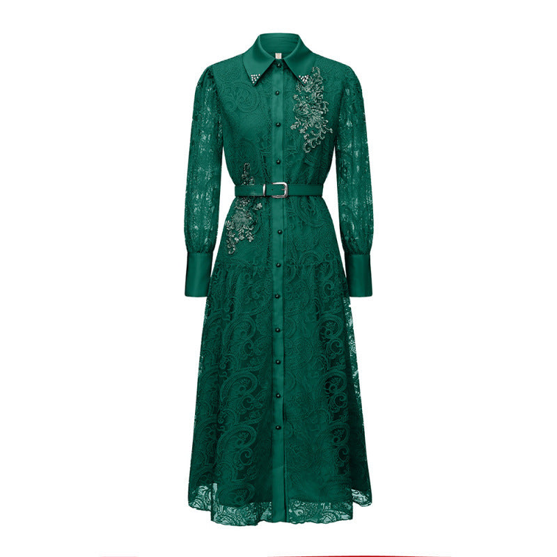 Emerald Lace Shirt Dress - Regal