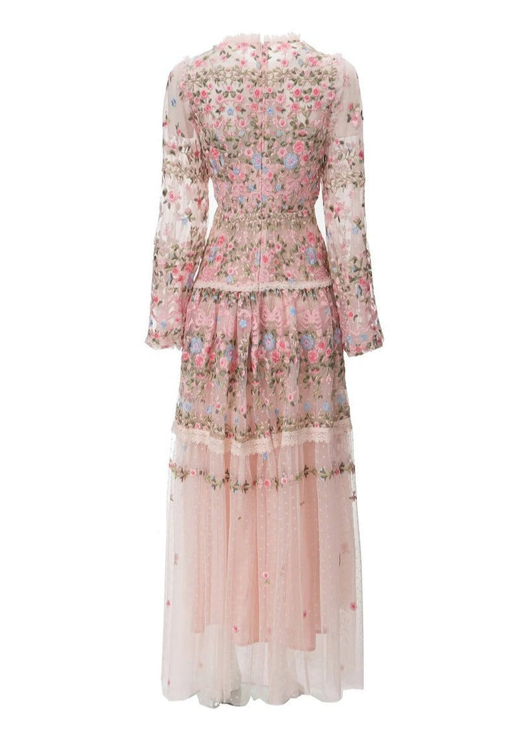 sheer embroidered tulle gown with floral motifs – Fikwesd
