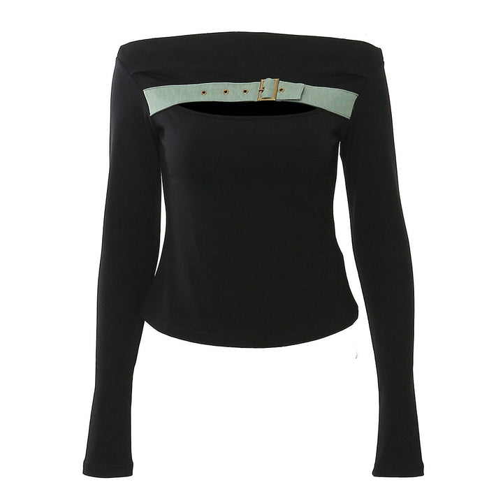 off-shoulder long sleeve top with buckle strap – SABER