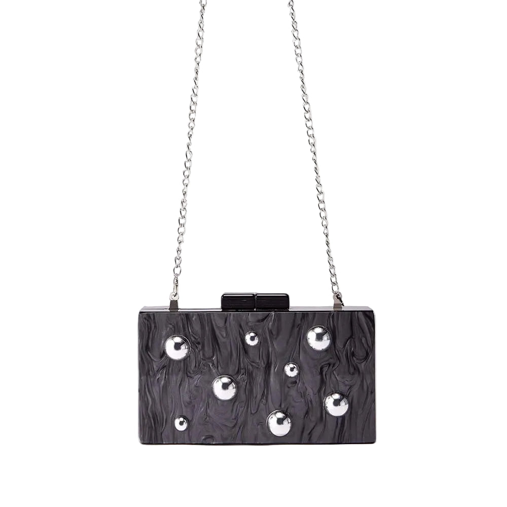 Tortoiseshell box clutch with gold stud accents – BASMA