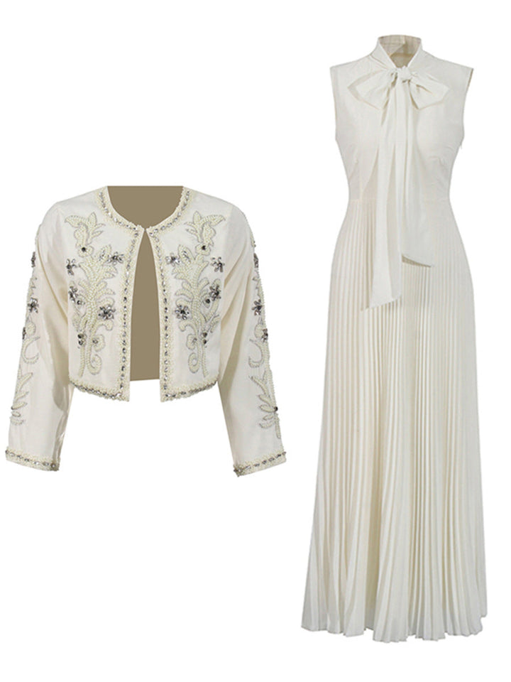 embellished cropped jacket with pleated maxi dress – CELESTE