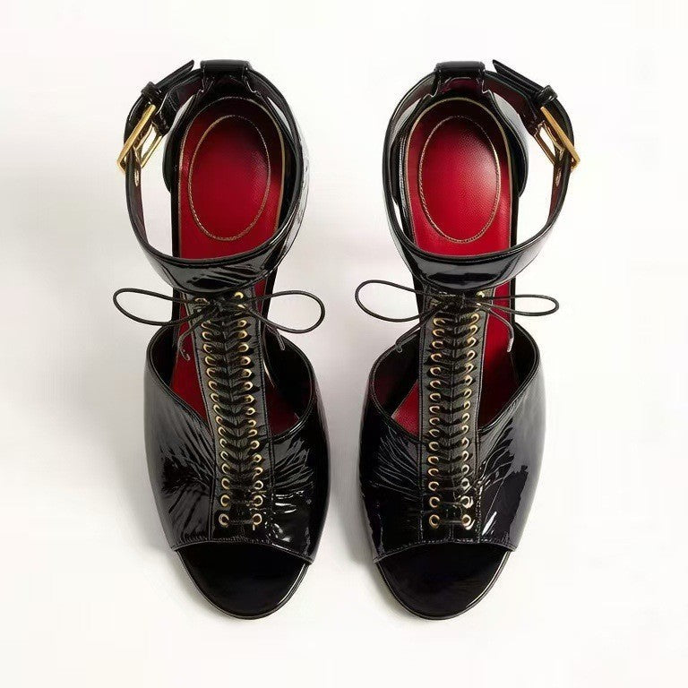 Black Patent Lace-Up Stiletto Heels – Fierce
