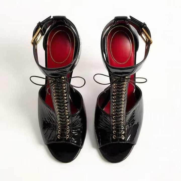 Black Patent Lace-Up Stiletto Heels – Fierce