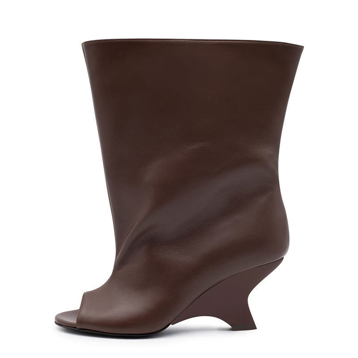 Sculpted Wedge Peep-Toe Boots – ESPRESSO