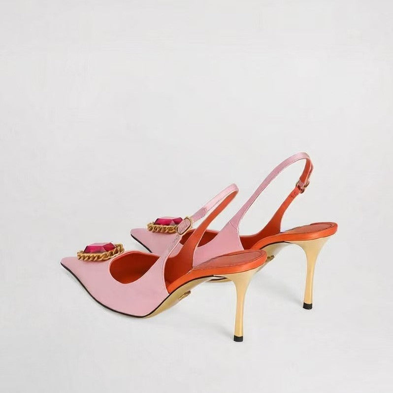 Crystal Buckle Slingback Heels – BLUSH