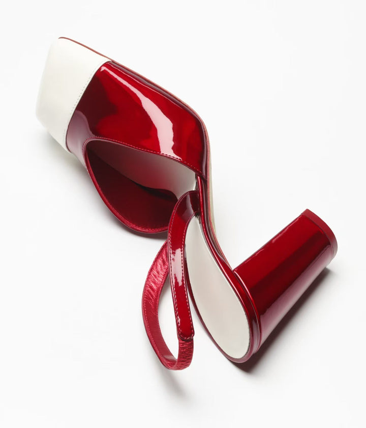 Red & White Patent Slingback Heels – Retro