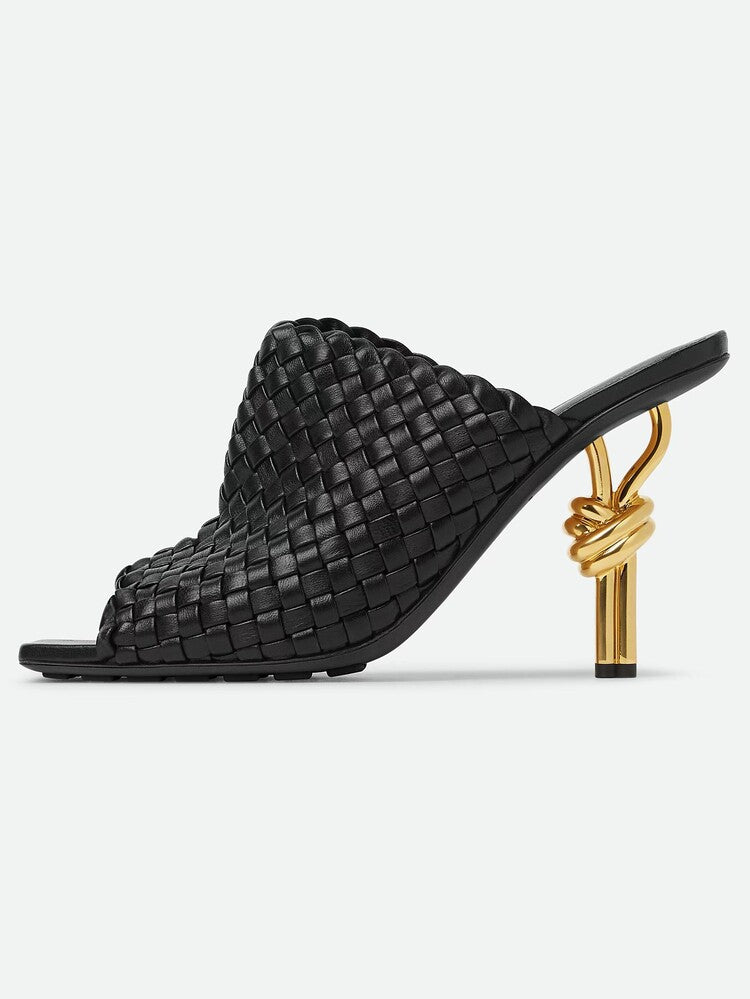 Gold Sculptural Heel Mule Sandals – NUDE