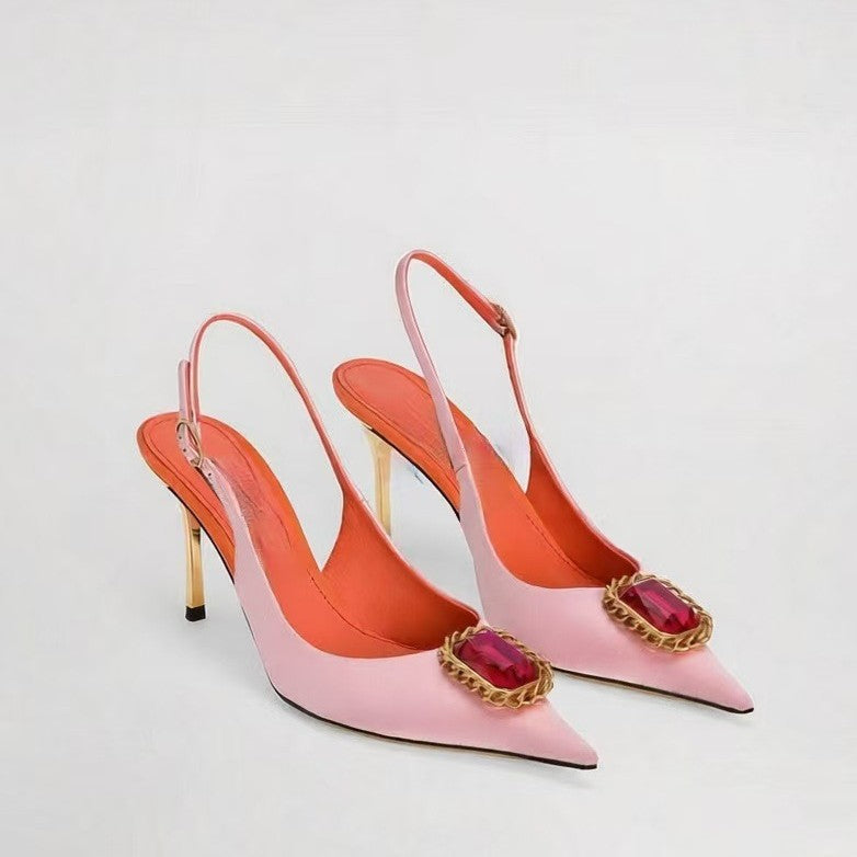 Crystal Buckle Slingback Heels – BLUSH
