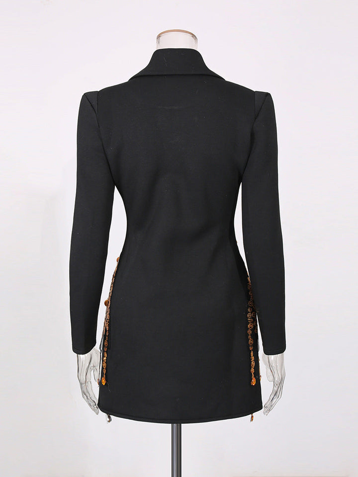 embellished blazer mini dress with crystal drape – SYFAN