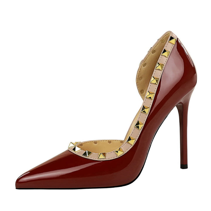 Glossy Studded Pointed Toe Heels – VELARÉ