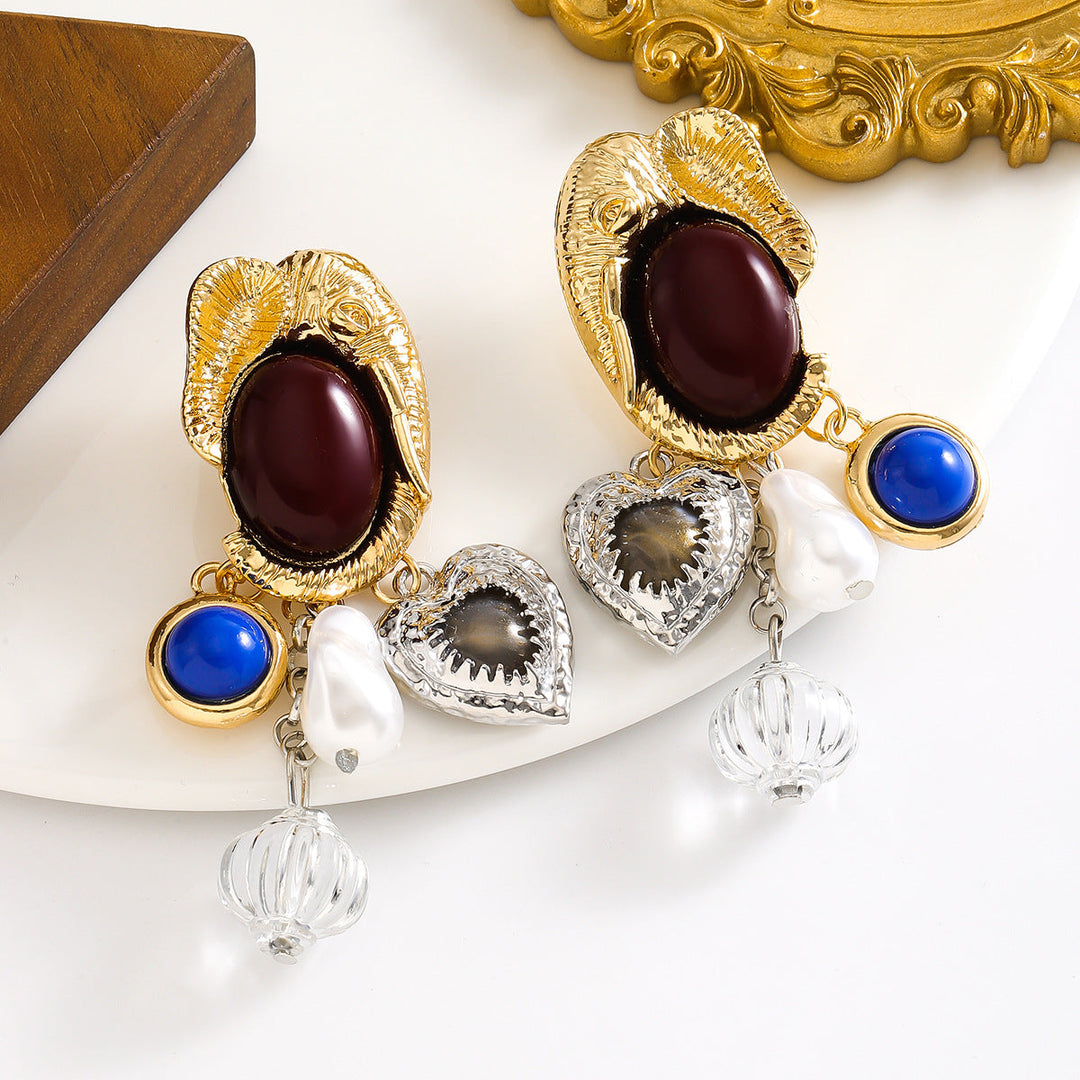 statement drop earrings with gemstone charms - ODD- Vurdwi