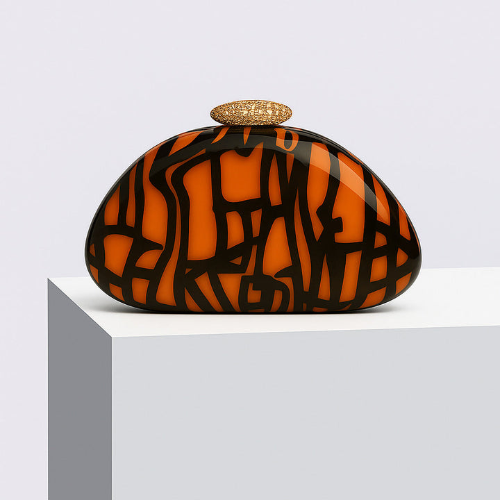 Abstract patterned dome clutch with gold accent – AMBER