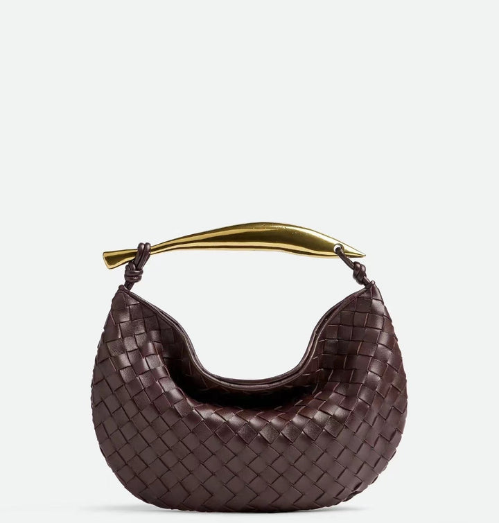 woven crescent shoulder bag with gold sculpted handle - KLLUONEL