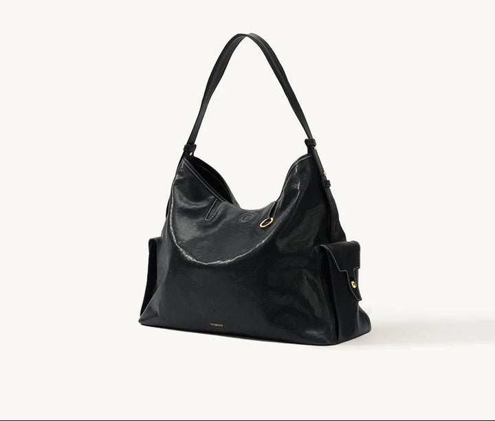 Black Slouchy Leather Shoulder Bag – LUXEVA