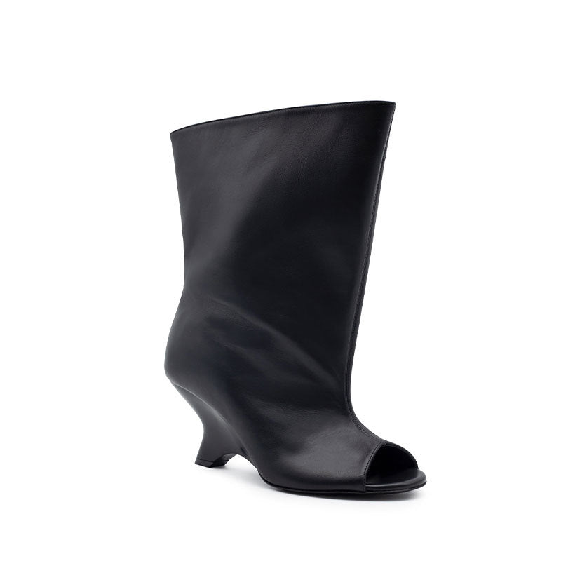 Sculpted Wedge Peep-Toe Boots – ESPRESSO