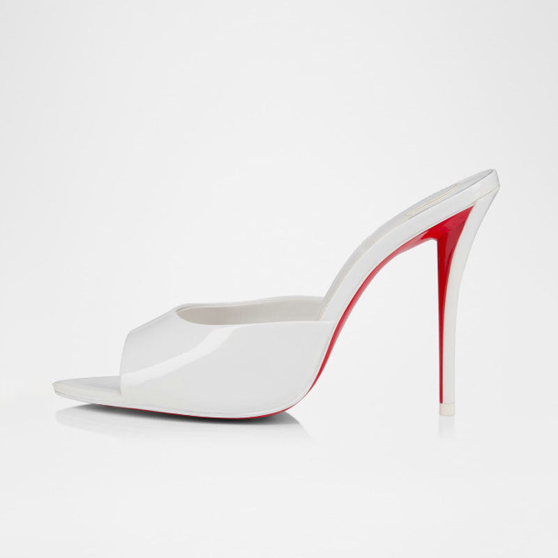 Patent Open-Toe Stiletto Mule Heels – BLANC