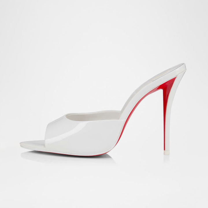 Patent Open-Toe Stiletto Mule Heels – BLANC