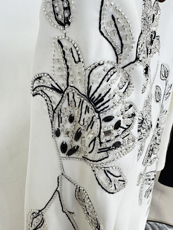 Long-Sleeve Column Dress with Floral Embroidery – ELIORA