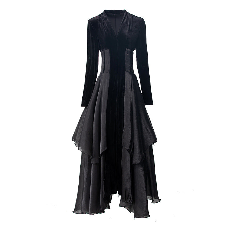 layered velvet chiffon gown with bow neck – NOIR ÉCLAT