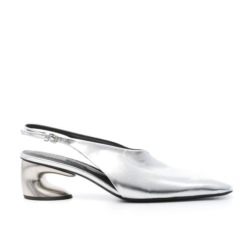 Metallic Sculpted Heel Slingback Flats – MODERNE