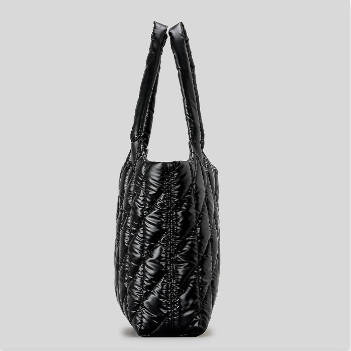 quilted puffer tote bag with padded shoulder strap – QUILT