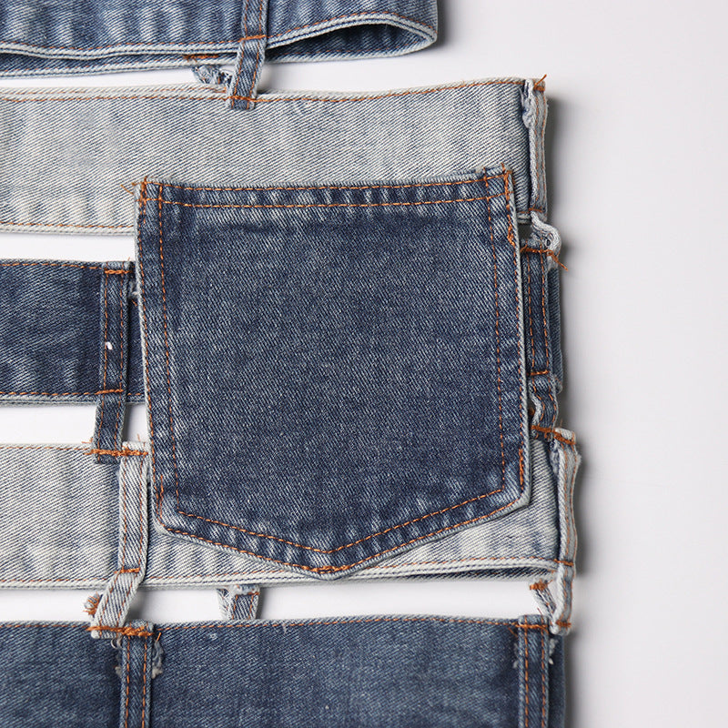 patchwork denim waist belt skirt - ODD- Talikha