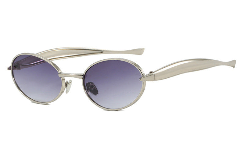 oval-frame metallic sunglasses with sculpted temples – AUWQA