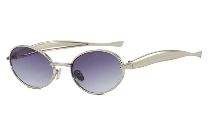 oval-frame metallic sunglasses with sculpted temples – AUWQA