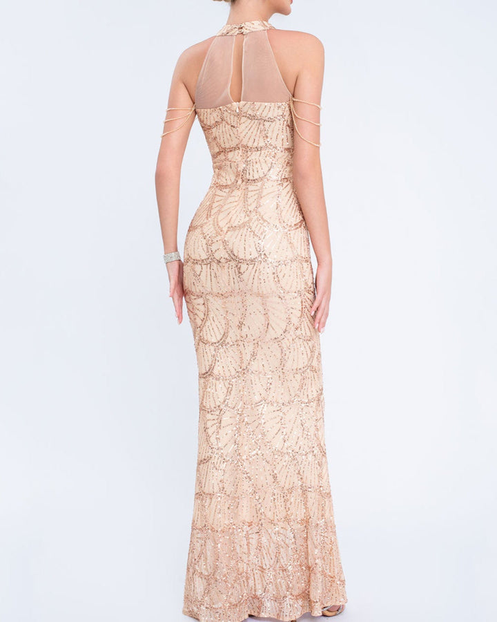 halter sequin mermaid gown with draped shoulder chains – AURORIAN