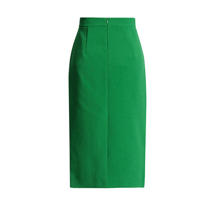high-waist pencil skirt with 3D floral appliqué – EMERALD