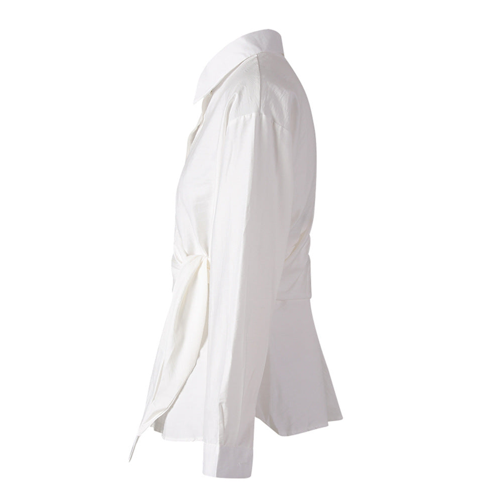 wrap-front cotton shirt with tie waist – IVELINE