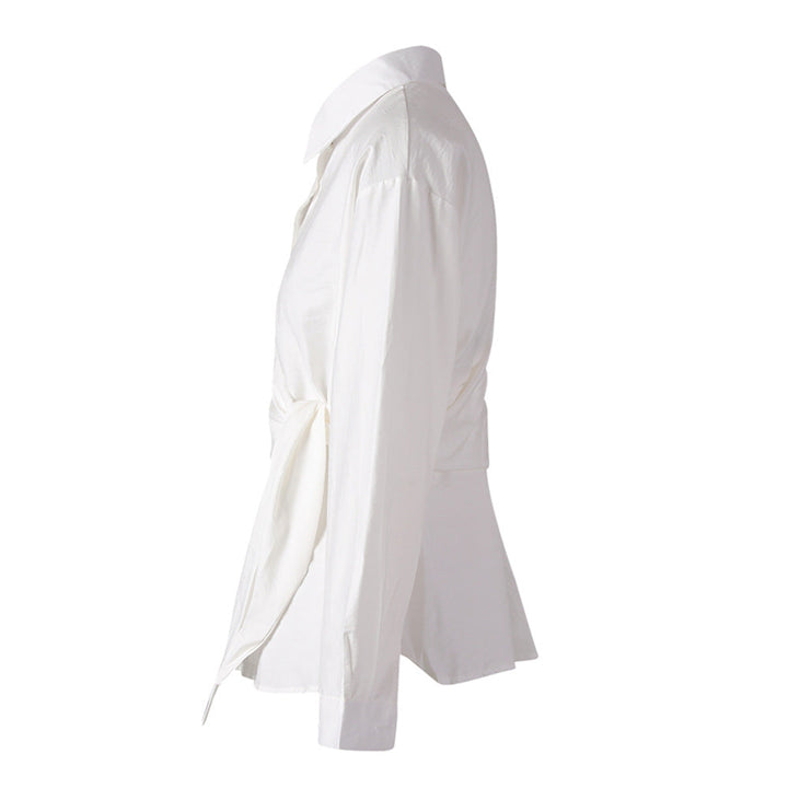 wrap-front cotton shirt with tie waist – IVELINE