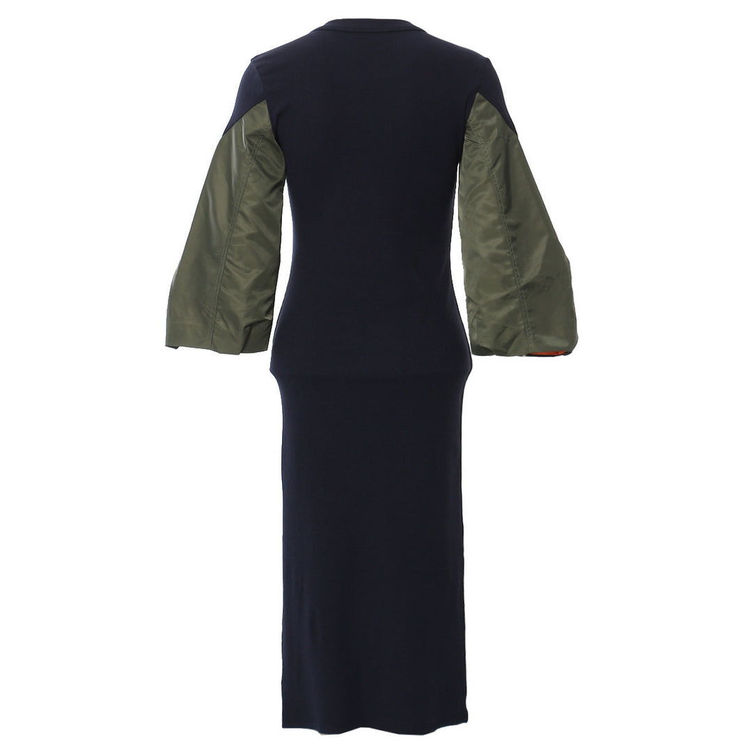 Long-sleeve bodycon midi dress with contrast puff sleeves – MOCHAIR