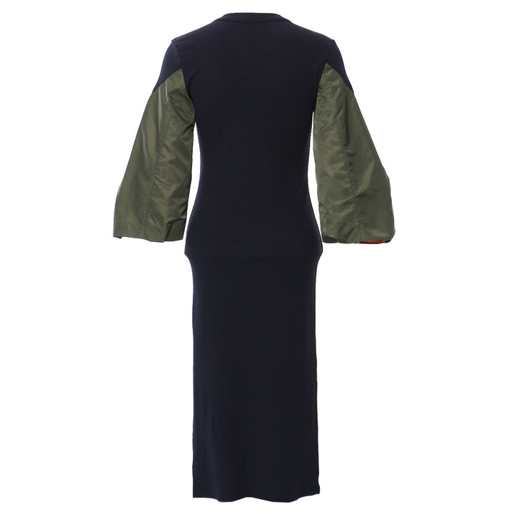 Long-sleeve bodycon midi dress with contrast puff sleeves – MOCHAIR