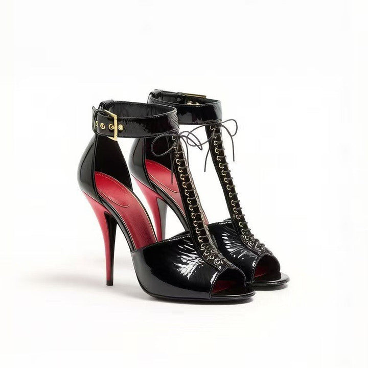 Black Patent Lace-Up Stiletto Heels – Fierce